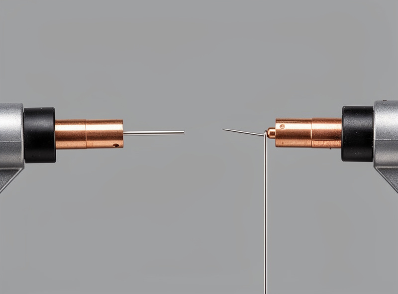 Side-by-side comparison showing correct 3/8 inch MIG stickout on the left versus too-long 1 inch stickout on the right