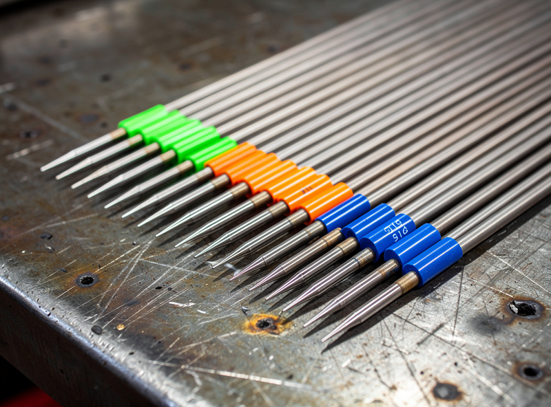 Tungsten electrodes with colored bands: green, orange, and blue band tungsten rods for TIG welding