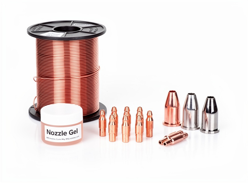 MIG welding consumables: contact tips, nozzles, wire spool, nozzle gel