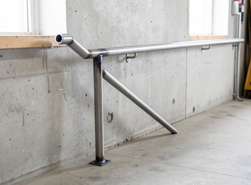 Finished custom steel handrail with clean welds ready for delivery