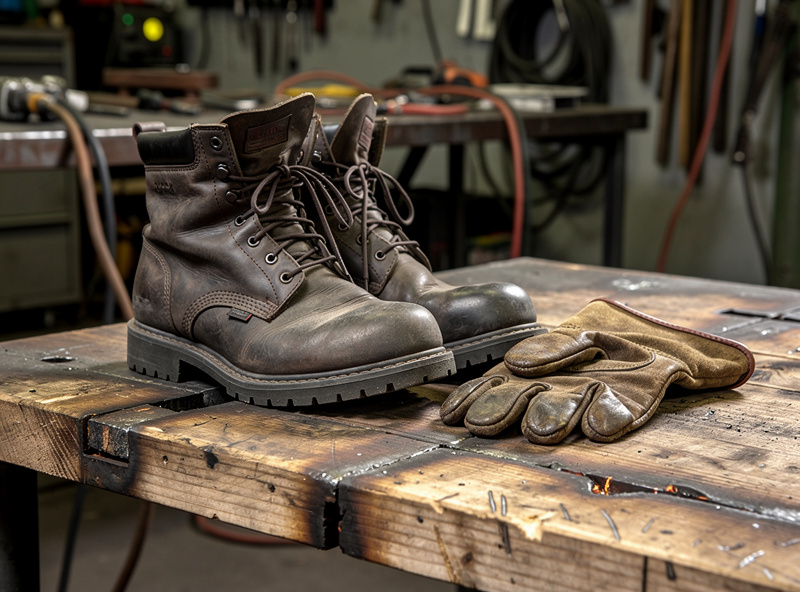 Dry rubber-soled boots and dry gloves on a dry platform in a welding shop
