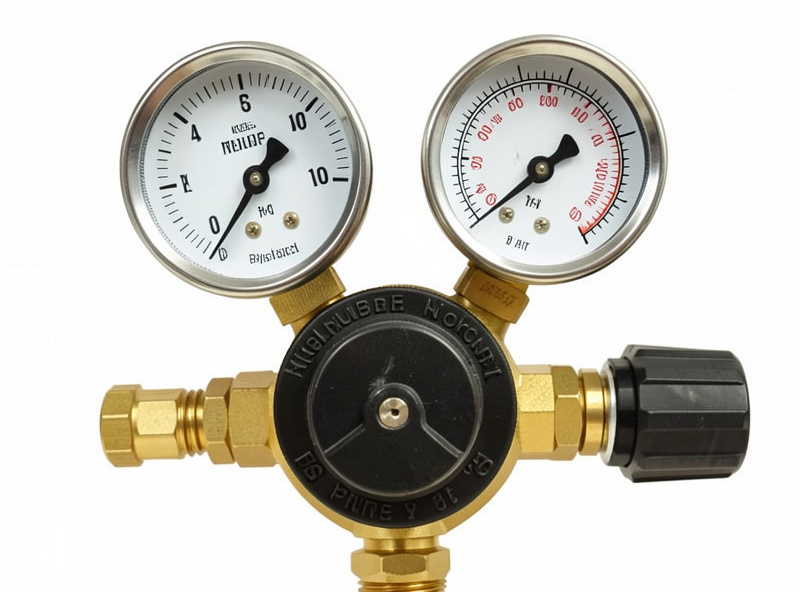 Two-stage oxy-acetylene regulator showing high-pressure cylinder gauge and low-pressure working gauge