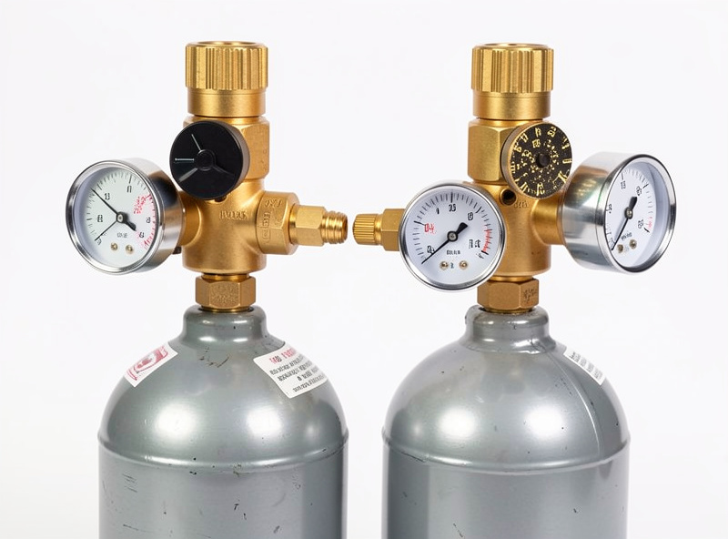 Home oxy-acetylene welding outfit with oxygen and acetylene cylinders chained upright, regulators, and torch