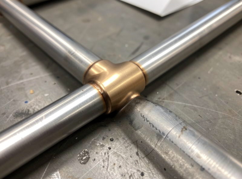 Brazed bronze fillet joining two steel tubes with a smooth even bead