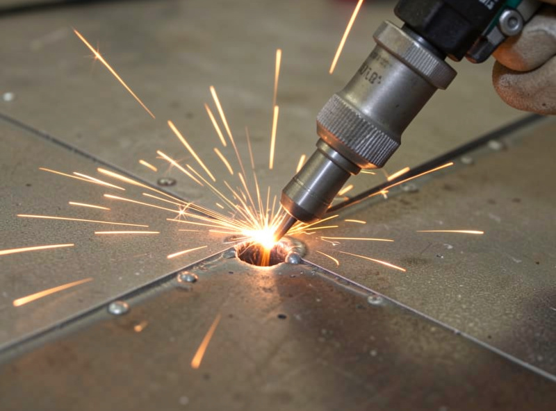 MIG welding a plug weld by filling a drilled hole in the top sheet of a lap joint