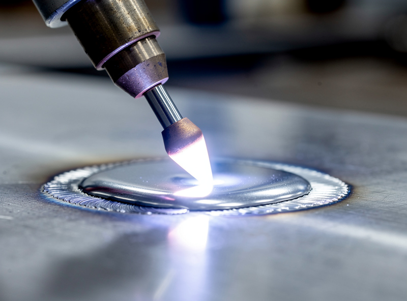 TIG welding aluminum with AC arc showing the frosty etched cleaning zone ahead of a bright molten puddle