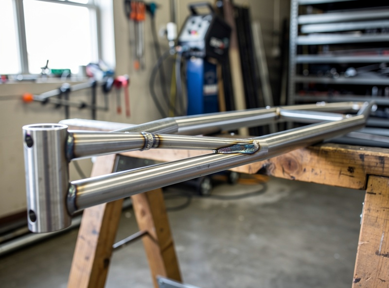 A completed 4130 chromoly tube frame section with clean TIG fillet welds left unground at the joints