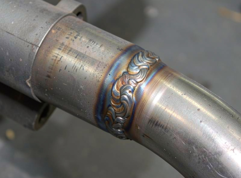 Finished weld wrapping around a muffler hanger bracket joint for vibration strength