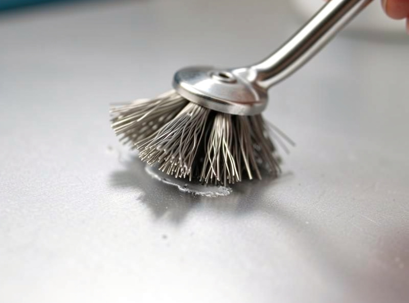 Stainless steel wire brush scrubbing the oxide off bright aluminum