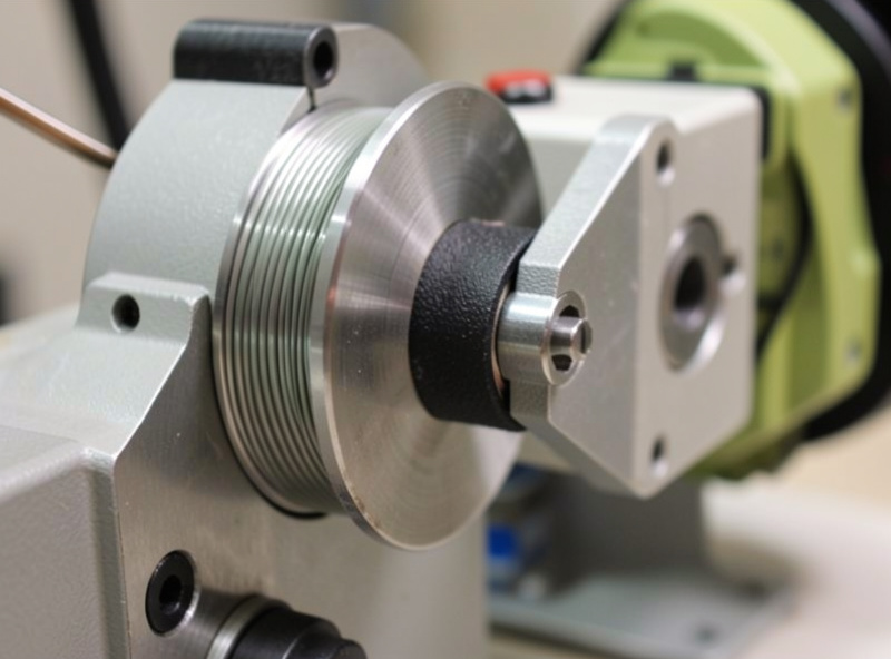 Close-up of a drive roll installed in a MIG wire feeder with wire seated in the groove
