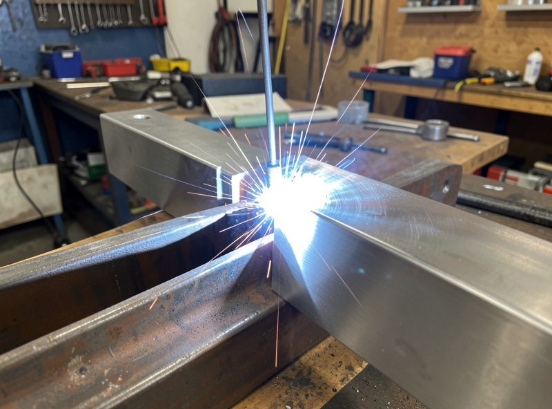 Welding a joint between a stainless steel piece and a carbon steel piece with a bright arc