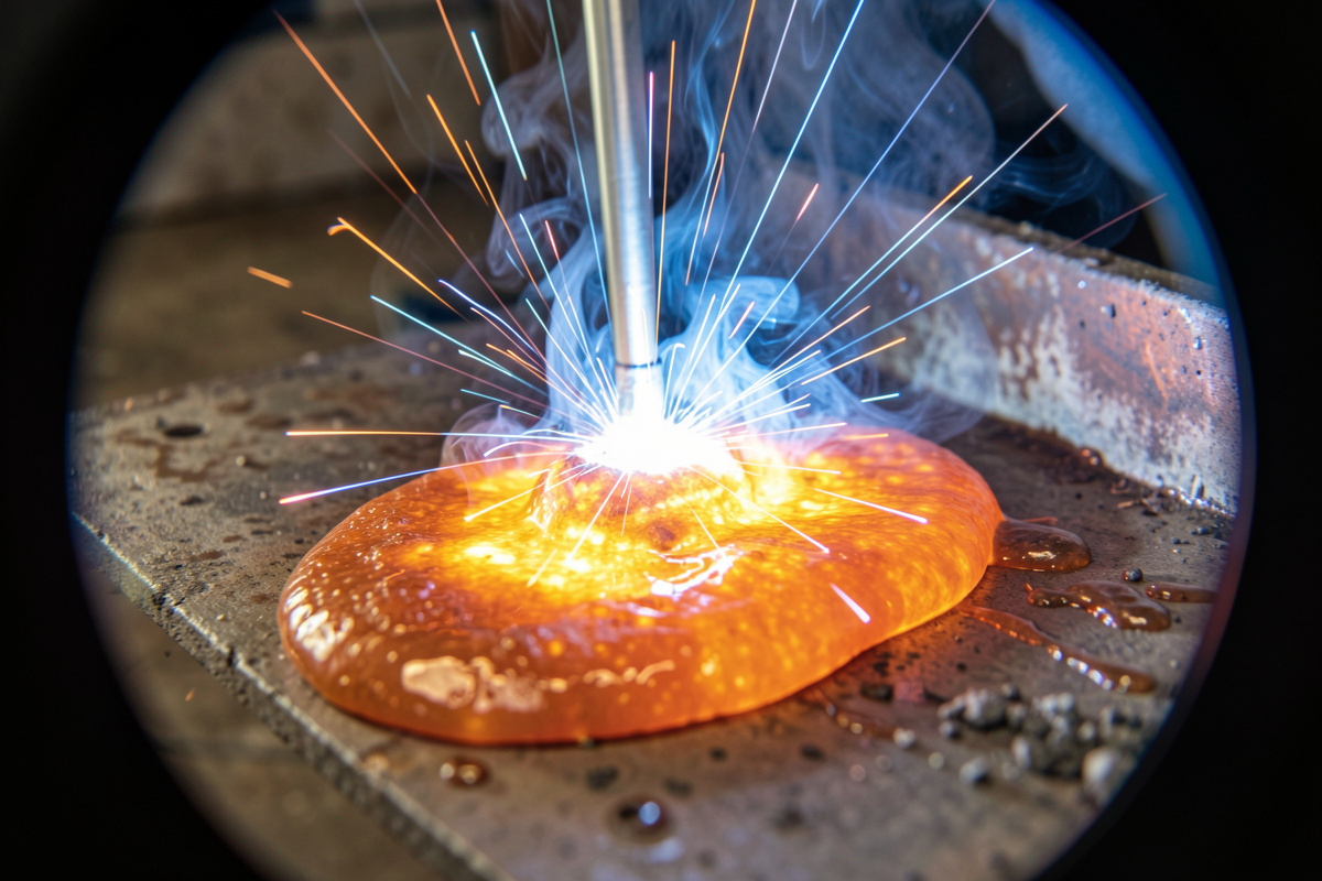 Welding arc seen in natural color through a true-color lens