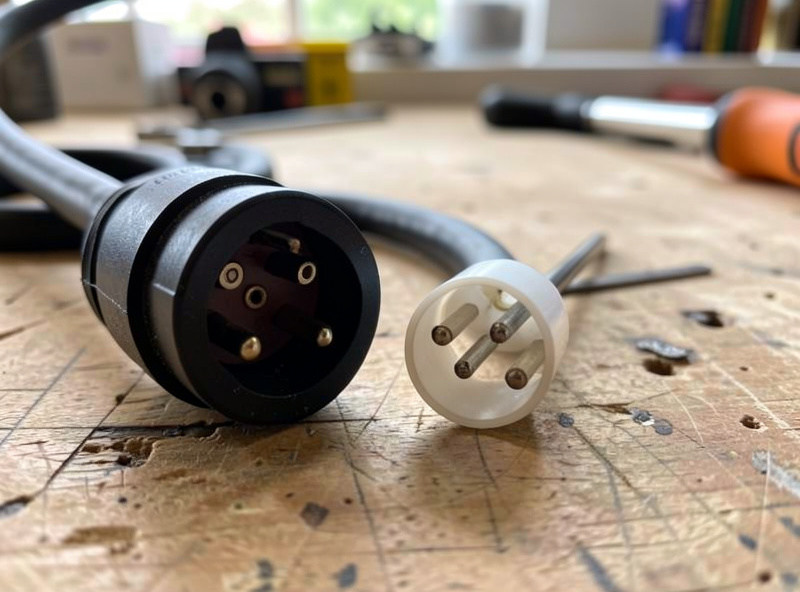 A thick heavy-gauge extension cord plug compared with a thin flimsy one